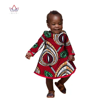 Móda Africkej Tlače O-krku A-line Šaty pre Dievčatká Strán Dlhý Rukáv Šaty Dashiki Tradičné Africké Oblečenie WYT127