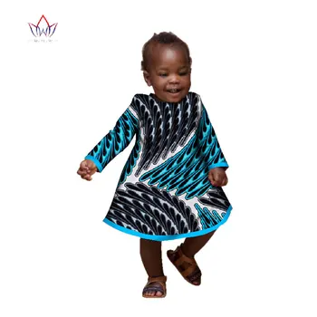 Móda Africkej Tlače O-krku A-line Šaty pre Dievčatká Strán Dlhý Rukáv Šaty Dashiki Tradičné Africké Oblečenie WYT127