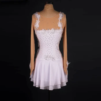 Biela krasokorčuľovanie šaty iceskate trikot crystal krasokorčuľovanie Obleky Šaty Balerína Tanec biela Gymnastické Kostým B002