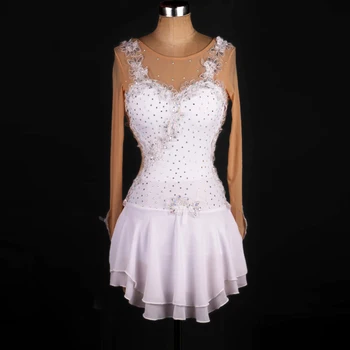 Biela krasokorčuľovanie šaty iceskate trikot crystal krasokorčuľovanie Obleky Šaty Balerína Tanec biela Gymnastické Kostým B002