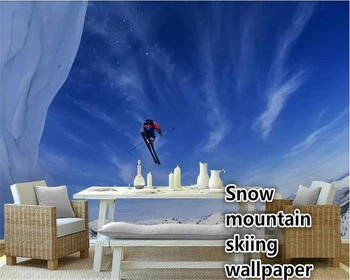 Beibehang stenu papiere domova Modrú oblohu a biele oblaky lyžovanie, adrenalínové športy foto tapety domáce interiér pozadí na stenu