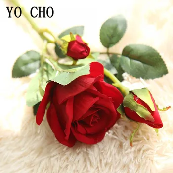 Umelé Kvety Ruže Hodváb Pobočka 3 Hlavy Flannelette Ruže na Jeseň Svadobné Domáce Stranu Balkóna DIY Dekor Malé Falošné Kvety