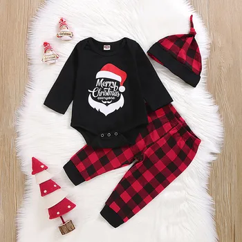 Novorodenca Oblečenie Baby Girl Šaty Chlapček Oblečenie, Vianočné Cartoon Santa Kombinézu Pléd, Tlač Nohavice Chlapčeka Vianočné Oblečenie