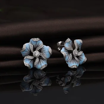 Nové Elegantné Dámy Lesklé Zirkón Crystal Blue Lotus Strom Malé Stud Náušnice Pre Ženy, Svadobné Vyhlásenie Brincos Šperky, Darčeky