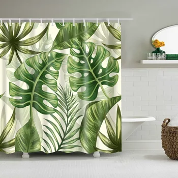 Zelené Tropické Rastliny Sprchové Závesy Kúpeľňa Polyester Waterproof Sprchový Záves Listy Tlač Závesy pre Kúpeľňa so sprchovým Kútom