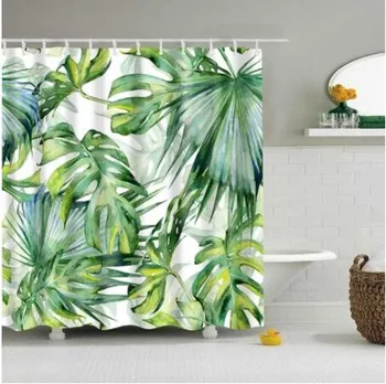 Zelené Tropické Rastliny Sprchové Závesy Kúpeľňa Polyester Waterproof Sprchový Záves Listy Tlač Závesy pre Kúpeľňa so sprchovým Kútom