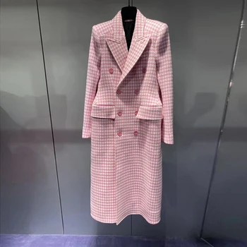 Zmes Elegantné Vlna Zimné Pink Diamond Line Ženy Kórejský Módne Dlhé Kabáty Vintage Minimalistický Vlnené Kabát Camel Outwear
