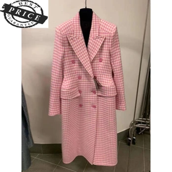 Zmes Elegantné Vlna Zimné Pink Diamond Line Ženy Kórejský Módne Dlhé Kabáty Vintage Minimalistický Vlnené Kabát Camel Outwear