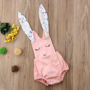 Novorodenca Dievča Kvetinový Bunny Romper Jumpsuit Oblečenie Sunsuit Oblečenie Baby Girl Tee Krku Bez Rukávov Roztomilý Romper Zelená Ružová