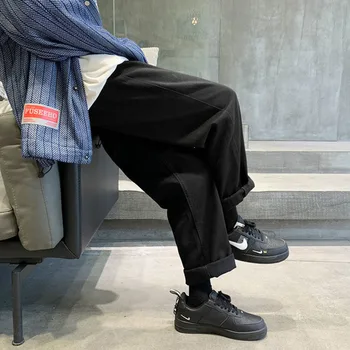 Čierne Biele Džínsy pánskej Módy Bežné Retro Širokú nohu Džínsy Mužov Streetwear Wild Voľné Hip-hop Rovné Denim Nohavice Pánske M-2XL