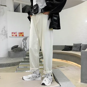 Čierne Biele Džínsy pánskej Módy Bežné Retro Širokú nohu Džínsy Mužov Streetwear Wild Voľné Hip-hop Rovné Denim Nohavice Pánske M-2XL