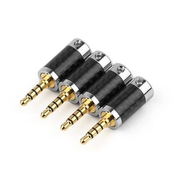 Artudatech 3,5 mm 4 Pól Stereo Uhlíkových Vlákien Muž Plug Kovové Spájať Adaptér Black Jack Konektor Časti