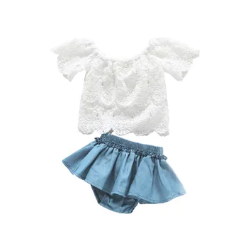Letné Baby Girl Biele Čipky T-tričko+krátke nohavice 2ks Novorodenca Krásne Šaty, Oblek Volánikmi Batoľa Pevné Oblečenie 6m-4t-taktné Bežné Nosenie