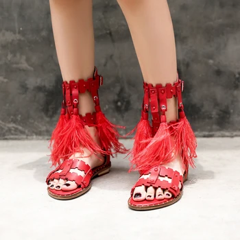 Pierko strapec ženy topánky sandále ploché rímsky štýl bežné pravá koža červená bacl dizajnér sandalias vysokej kvality