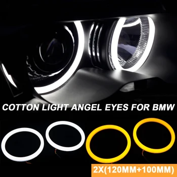 Biela Žltá dióda LED Bavlna Svetla Angel Eyes Halo Krúžky Pre BMW E92 Automatické Svetlá DRL Systémom Halo Krúžok Súpravy 2x(120 mm+100 mm)
