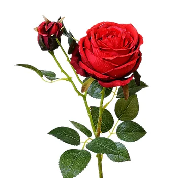 3 Vidličky Romantické Ruže Falošné Kvety s Zelené Listy pre Svadobné Party Umelé Kvety Domov, písací Stôl Dekor Valentína Darček