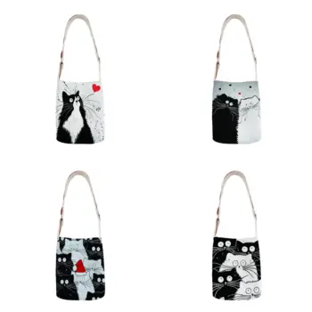 In black a white cat dámy ramenní taška bavlny a ľanu kabelka mini taška jednoduchý mini messenger taška na bežné messenger taška