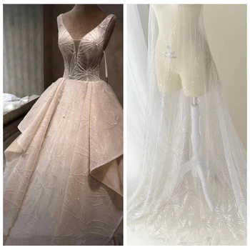 Perlové čipky tkaniny sunray korálkové tylu tkaniny svadobné šaty textílie