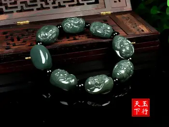 Vynikajúci Fľaše Green jade 9 Boh Amulet Náramok náramok Čínsky Ôsmich Nesmrteľných Perličiek Visí Šťastie