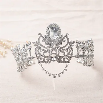 CC korún tiaras luxusné kamienky crystal korálky svadobné vlasové doplnky pre nevesty biele zlato-farba sprievod vlasy, šperky HG120