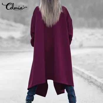 Celmia Ženy 2021 Zimné Móda Asymetrické Vlnené Kabáty Príčinné Dlhý Rukáv Zmesi Zime Teplé Zips Klope Outwears Femininas
