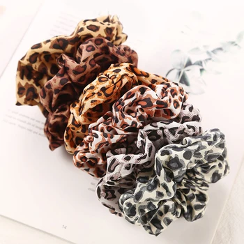 2019 Leopard Vytlačené Copu Držiteľov Scrunchie Šifón Hairbands Kvetinový Elastické Vlasy Kapely Had Tlač Ženy Accesorios