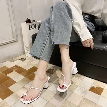 V lete roku 2020 nové módne klip prst vysoké podpätky sandále a papuče nosiť papuče žien žijúcich silné päty žena papuče X170