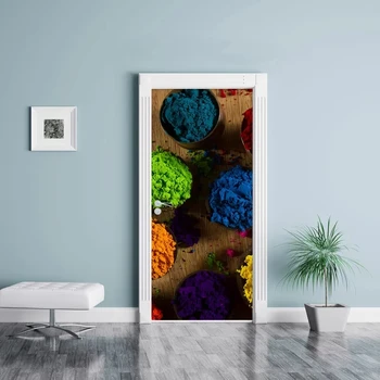 PVC nástenná maľba Papier Farebný Prášok Tlač Umenie Obnoviť Dvere Nálepky Domova Obrázok Samolepiace Nepremokavé Tapety Pre Spálne