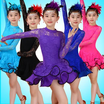 Duté Čipky Tanečné Kostýmy Pre Deti Ballroom Dance Súťaže Šaty Latinské Tanečné Šaty Salsa Dancewear Tango Oblečenie Pre Dievčatá