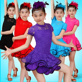 Duté Čipky Tanečné Kostýmy Pre Deti Ballroom Dance Súťaže Šaty Latinské Tanečné Šaty Salsa Dancewear Tango Oblečenie Pre Dievčatá