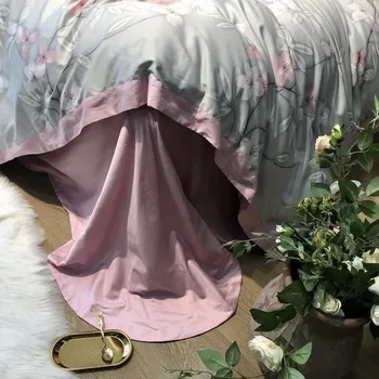 Tencel Mäkké Premium Kráľovná King size 4Pcs posteľná bielizeň Nastaviť Kvety, Listy Pobočky Vintage vzor Obliečky Kryt Posteľ obliečky na vankúše List