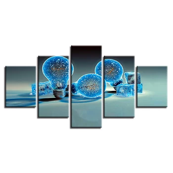 HD Tlač Umeleckých Obrázkov 5 Ks Modré Svetlo, Žiarovka, Plátno Obrazy Modulárny Plagáty Rámec Dekor Moderných Domov Steny v Obývacej Izbe