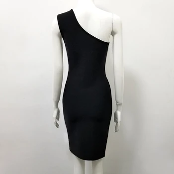 Jeden-Ramenný Obväz Šaty Módne Celebrity, Nočný Klub Strany Čierne Mini Bodycon Zipsy Sexy Šaty