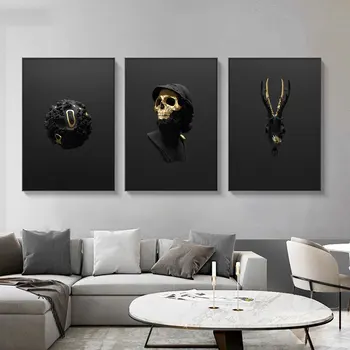 Maliarske plátno Moderné Tvorivé Black Gold List Maska Charakter Parohy Plagáty a Tlačí na Steny Umenie Fotografie pre Spálňa Decor