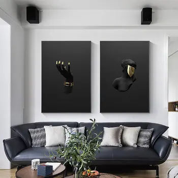 Maliarske plátno Moderné Tvorivé Black Gold List Maska Charakter Parohy Plagáty a Tlačí na Steny Umenie Fotografie pre Spálňa Decor