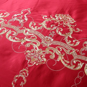 4/7Pcs Kráľ, Kráľovná veľkosť Zlaté Výšivky Perinu nastaviť Luxusné Červené Egyptskej bavlny Svadobné posteľná bielizeň nastaviť Perinu Bedsheet 36