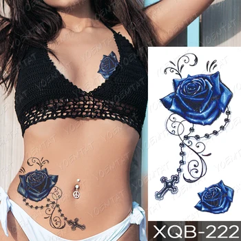 Nepremokavé Dočasné Tetovanie Nálepky Totem Čipky Rose Flash Tetovanie Modrá, Náčrt, Kvet Body Art Rameno Falošné Rukáv Tetovanie Ženy Muži