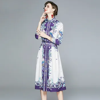 Ženy Jeseň Vintage Šaty, Oblek Nastaviť Vysoko Kvalitný Elegantný Strany Župan Femme Dráhy Dizajnér Vestidos