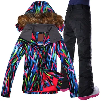 Vysoko Kvalitné dámske Lyžiarske Oblek Farby Vyzliekol Lyžiarska Bunda a Nohavice Outdoor Ženský Snowboard Snowboard Set Kabát a Nohavice