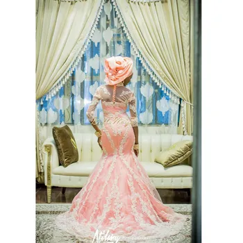 3/4 Rukávy 2016 Afriky Moslimských arabčina vestidos de novia Svadobné Šaty Appliques Svadobné Šaty Blush Pink Svadobné Šaty