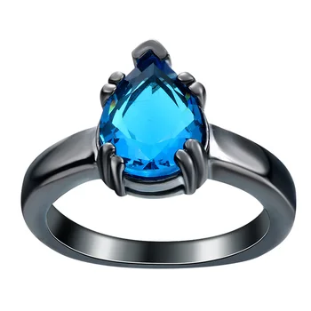 HOT predaj módnych srdce black gun farba pripraviť modrá biele CZ zirkón prstene, šperky pre ženy, svadobné zásnubný prsteň pre ženy