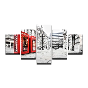 5 Ks Krajiny Londýne Uli Červené Telefónne Búdky Wall Art Moderne London Street Plátno Sprej Maľovanie Office Dekorácie Obrázok