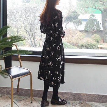 Mozuleva Bežné tvaru Volánikmi Voľné Ženy Šaty 2020 Elegantné Tlačiť Celý Rukáv Šifón Šaty Žena Vysoký Pás Midi Vestidos