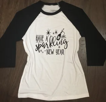 Šumivé Nový Rok tri-štvrtiny rukáv t-shirt slogan Vianočné grafické unisex tričko estetické grunge tumblr tee citát umenie topy