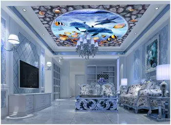 3d strop, nástenné maľby, tapety vlastné fotografie Šťastný tichom dolphin veľryba dekor 3d nástenné maľby, tapety v obývacej izbe, v kotúčoch