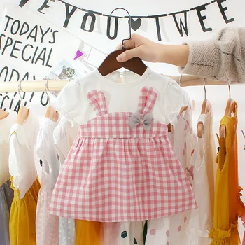 Nové detské šaty Dieťa dievča kórejský šaty dievčatko krátkym rukávom šaty tide