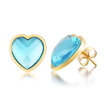 Klasické Zlatá Farba Nehrdzavejúcej Ocele v Tvare Srdca Stud Náušnice pre ženy v Tvare Srdca Sky Blue (Kubický Zirkón Náušnice Šperky