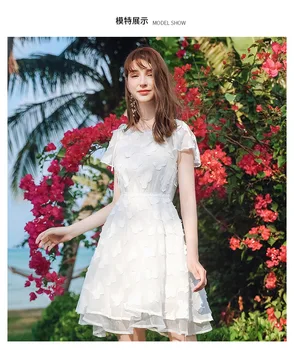 2020 nové letné šaty žien elegantné biele slim organza patchwork šifón šaty bežné ženské oblečenie