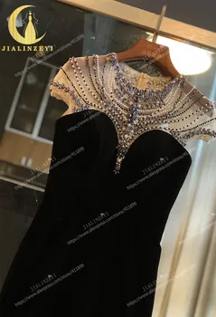 Rýn reálne Obrázky Sexy Posádky Krku Black Velvet Koleno Dĺžke Šiat Prom arabčina Večerné Šaty платье 2021