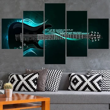 Plátno Obývacia Izba Obrázky Domova Wall Art 5 Panel Hudobné Nástroje Gitary Maľovanie Modulárny Plagát Rám HD Tlač Moderné